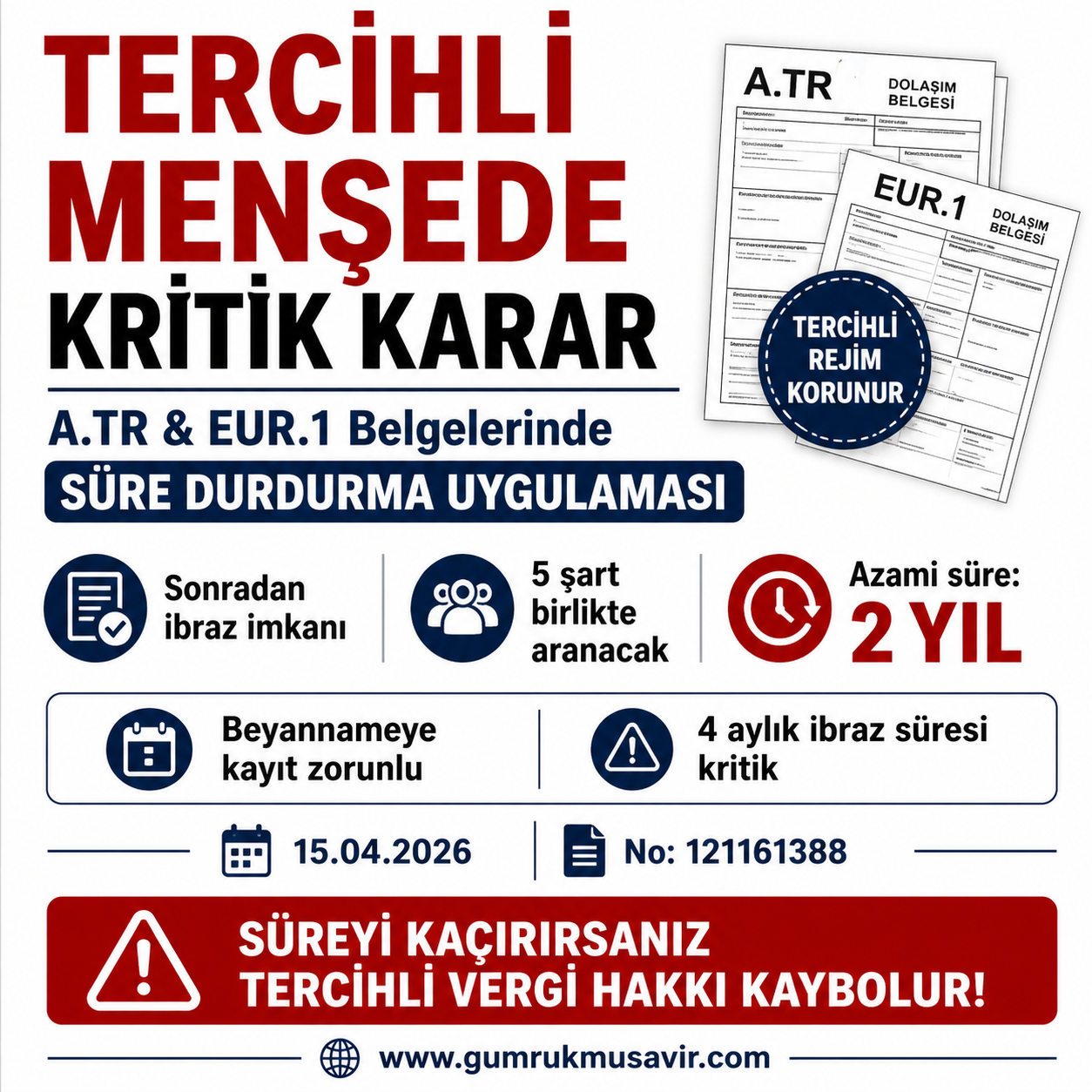 A.TR VE EUR.1  DOLA�IM BELGELER�N �BRAZ S�RES�NDE KR�T�K KARAR: S�RE DURDURMA UYGULAMASI  