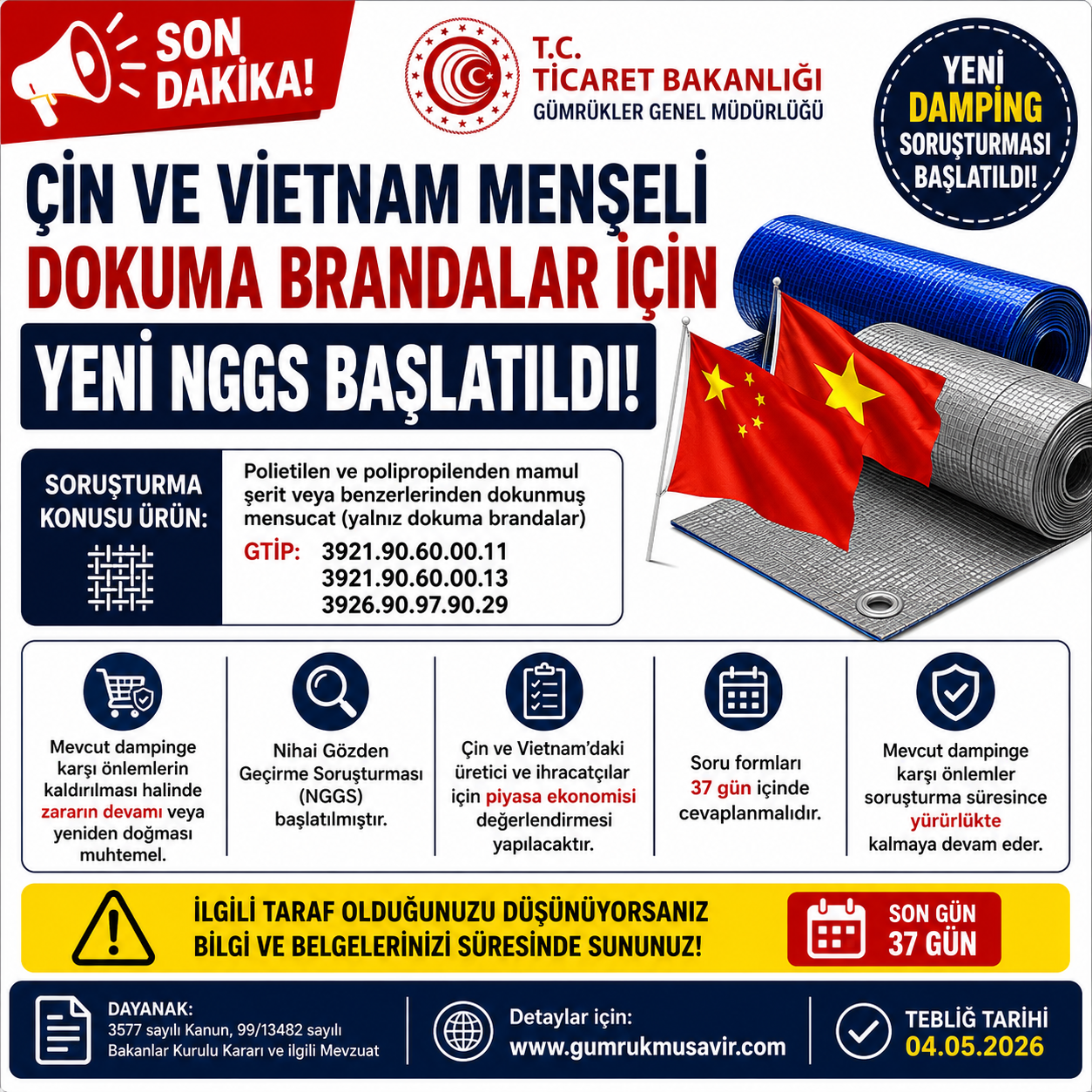 ��N VE V�ETNAM MEN�EL� DOKUMA BRANDALAR ���N YEN� DAMP�NG SORU�TURMASI BA�LATILDI