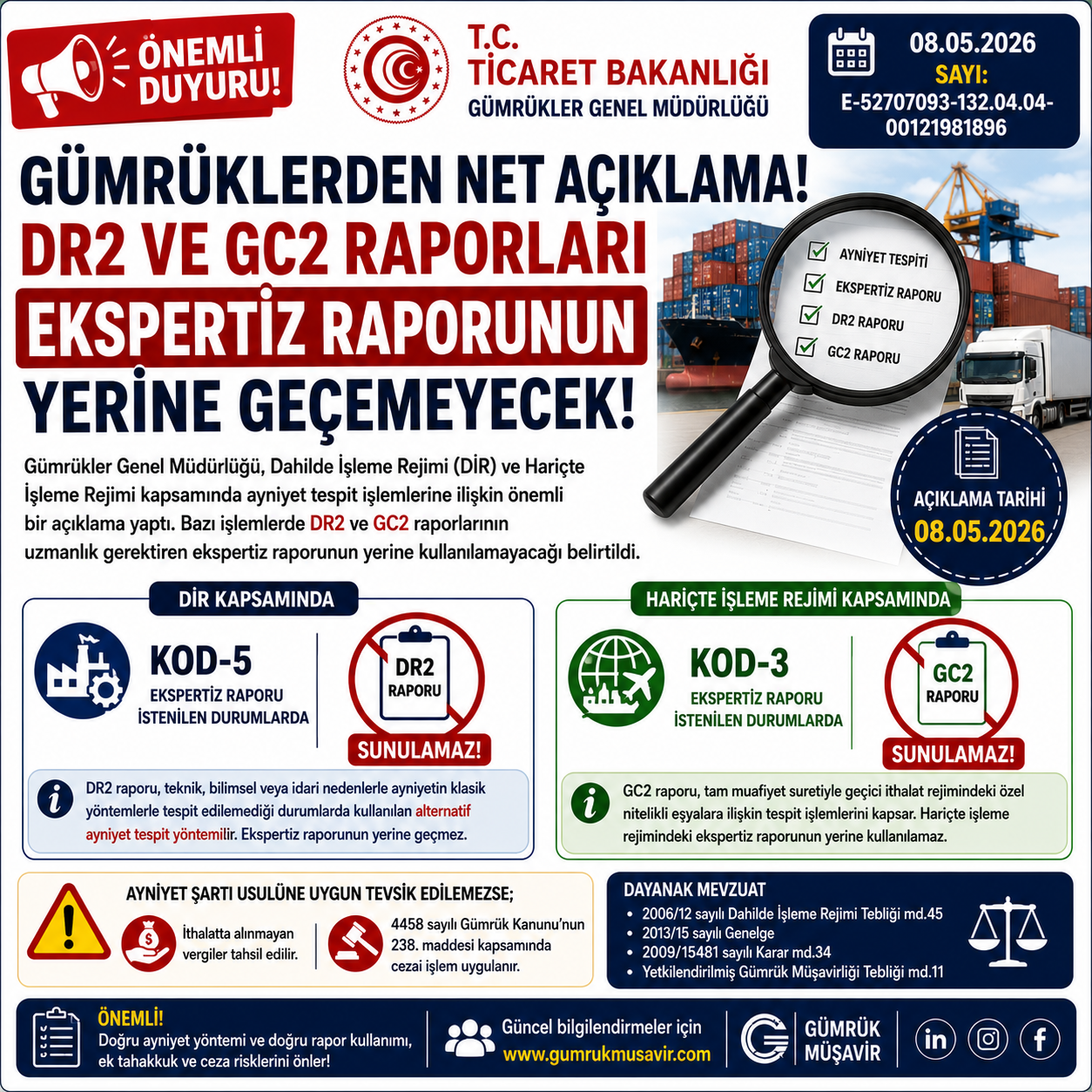 G�MR�KLER GENEL M�D�RL��ܒNDEN KR�T�K AYN�YET KARARI: DR2 VE GC2 RAPORLARI EKSPERT�Z RAPORUNUN YER�NE GE�EMEYECEK
