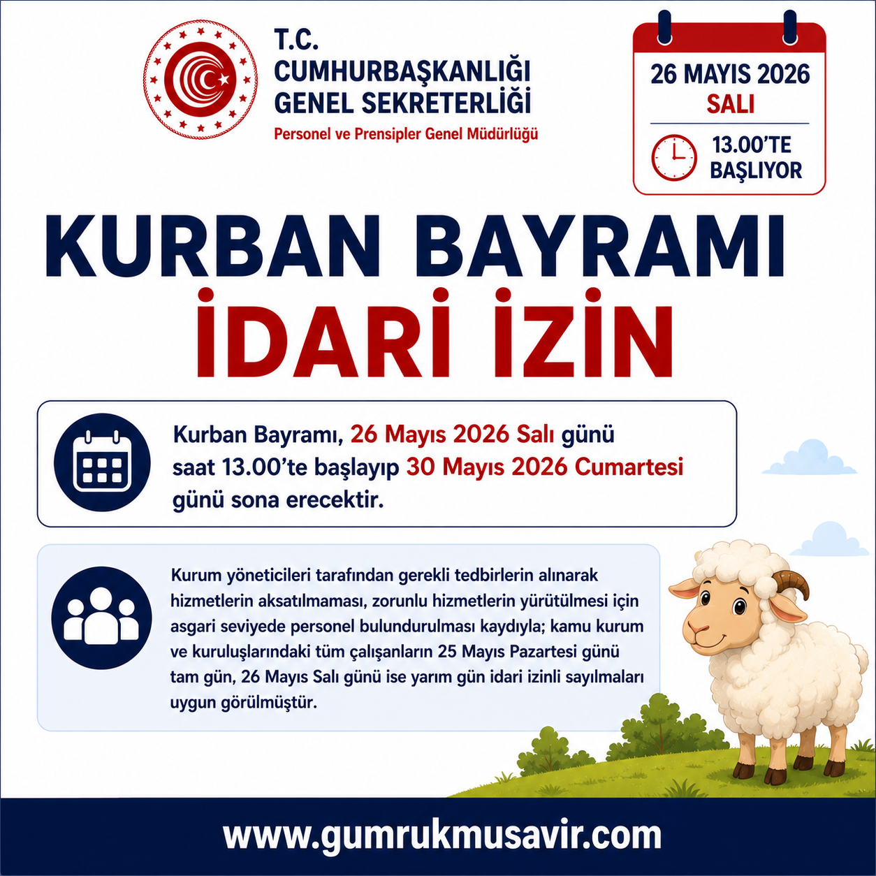 KAMU KURUMLARINDA KURBAN BAYRAMI �NCES� �ADER� �Z�N KARARI YAYIMLANDI