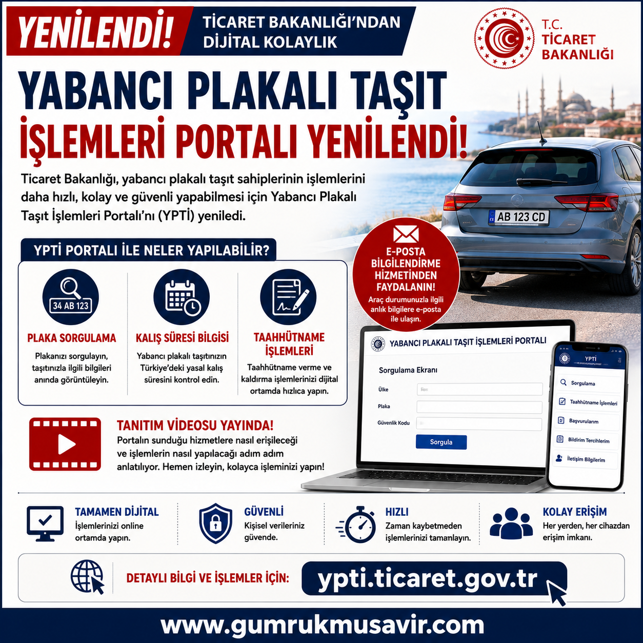 T�CARET BAKANLI�I'NDAN D�J�TAL KOLAYLIK: YABANCI PLAKALI TA�IT ��LEMLER� PORTALI YEN�LEND�